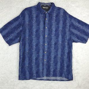 Paradise Collection‎ Mens Shirt Button Down Short Sleeve Blue Floral Stripe XL
